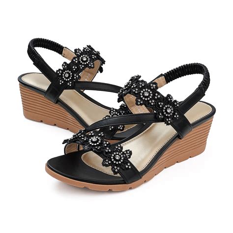flat black flower sandals